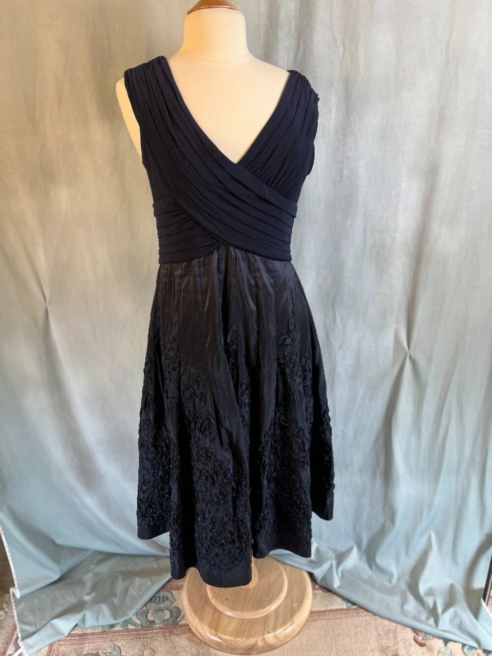 Midnight Blue Adrianna Papell Matte Jersey & Taffeta Fit & Flare Dress Sz 14